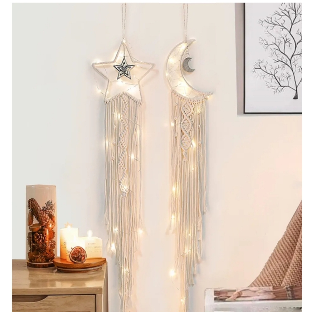 Bohemian Macrame Moon And Star Wall Art With Lights (Minor Assembly Required)